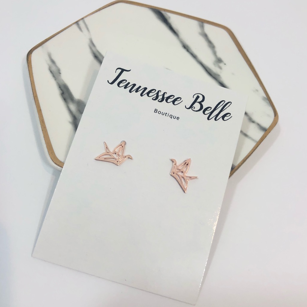 *Paper Crane Origami Rose Gold Stud Earring